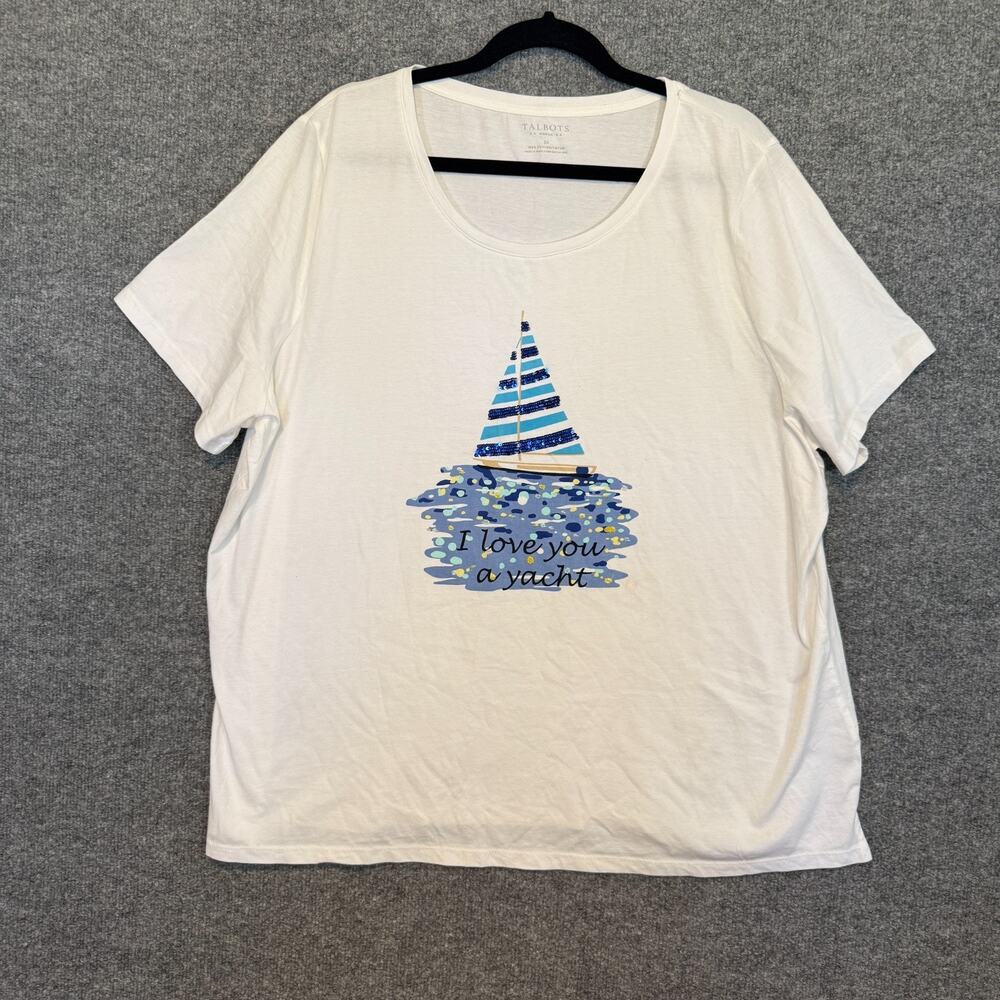 Talbots Shirt Womens 3X XXXL White Tshirt Plus Size Tshirt Bohemian Yacht
